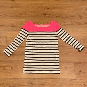 J. Crew Charcoal Gray/Pink Stripe Boatneck Three-Quarter Long Sleeve Tee